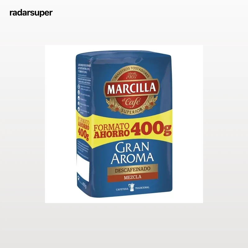Café molido mezcla descafeinado Gran Aroma Marcilla 400 g.