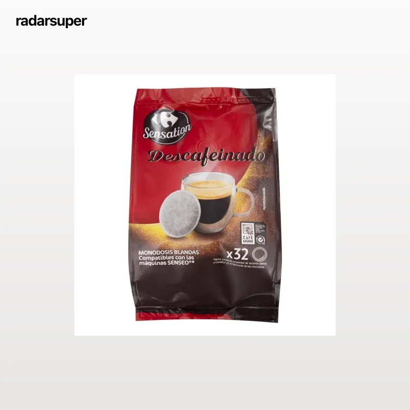 Café monodosis descafeinado Carrefour Sensation compatible con Senseo 32 unidades de 7 g.