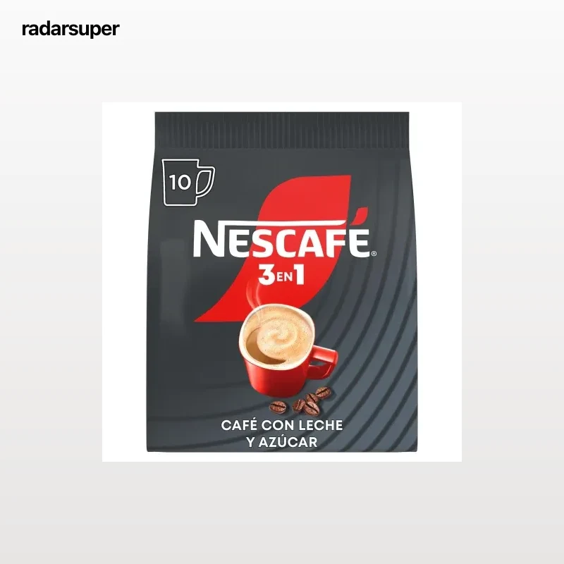 Café soluble con leche y azúcar 3 en 1 Nestlé pack de 10 sobres de 16 g.