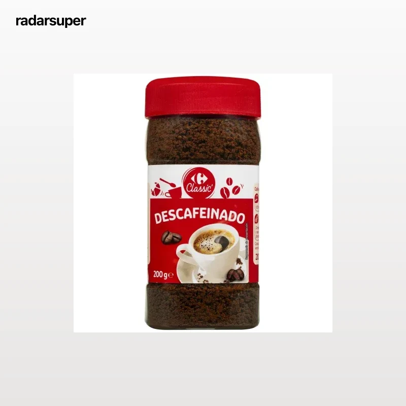 Café soluble descafeinado Carrefour Classic 200 g.
