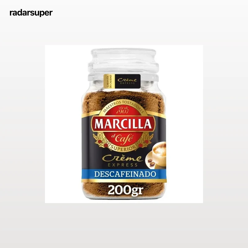 Café soluble descafeinado créme express Marcilla 200 g.