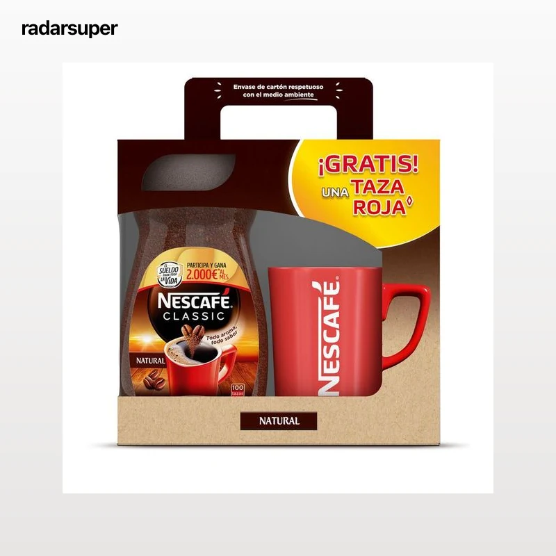 Café soluble natural con taza roja Nescafé 200g