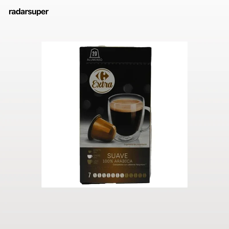 Café suave en cápsulas Carrefour Extra compatible con Nespresso 20 ud.