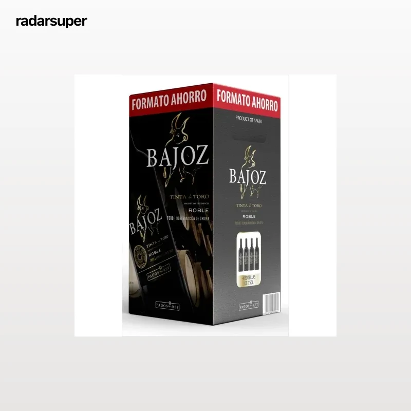 Caja de 4 botellas de vino tinto roble tempranillo Bajoz D.O. Toro 75 cl.