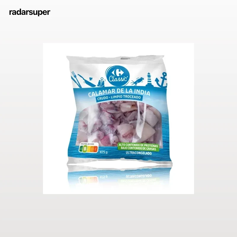 Calamar crudo troceado y limpio de la india congelado Carrefour 475 g