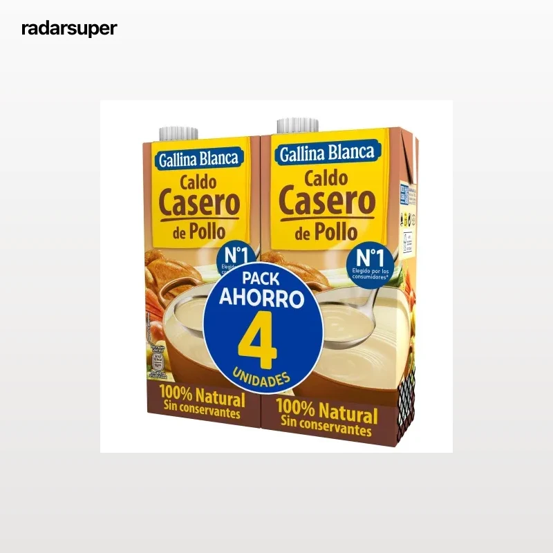 Caldo casero de pollo Gallina Blanca sin gluten pack de 4 brik de 1 l.