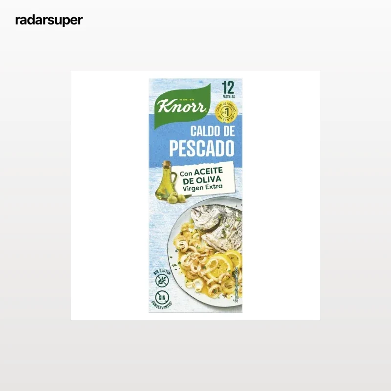 Caldo de pescado con un toque de aceite de oliva virgen extra Knorr sin gluten 12 pastillas