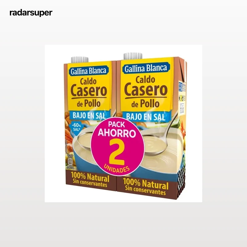 Caldo de pollo bajo en sal Gallina Blanca sin gluten pack de 2 unidades de 1l.