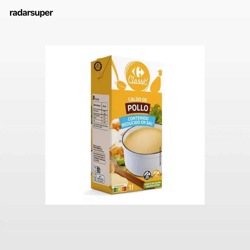 Caldo de pollo reducido en sal Classic Carrefour sin gluten 1 l.