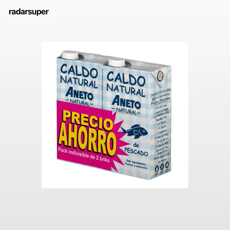 Caldo natural de pescado Aneto sin gluten y sin lactosa pack de 2 briks de 1 l.