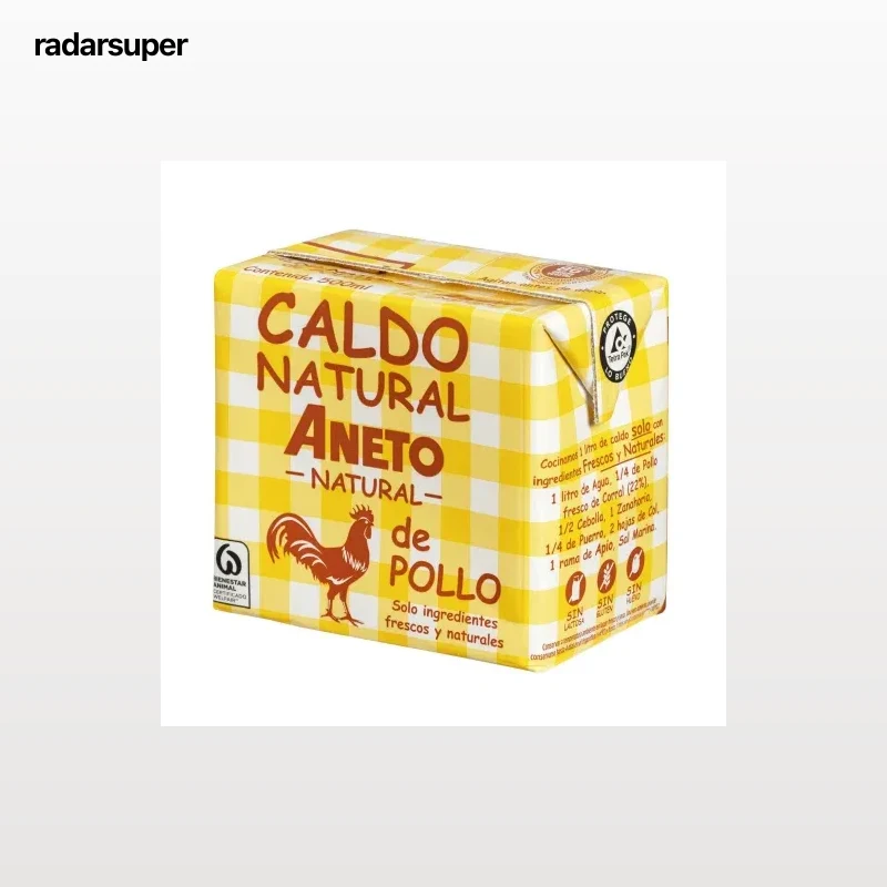 Caldo natural de pollo Aneto sin gluten y sin lactosa brik 500 ml.
