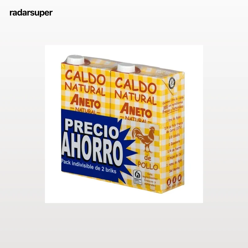 Caldo natural de pollo Aneto sin gluten y sin lactosa pack de 2 briks de 1 l.