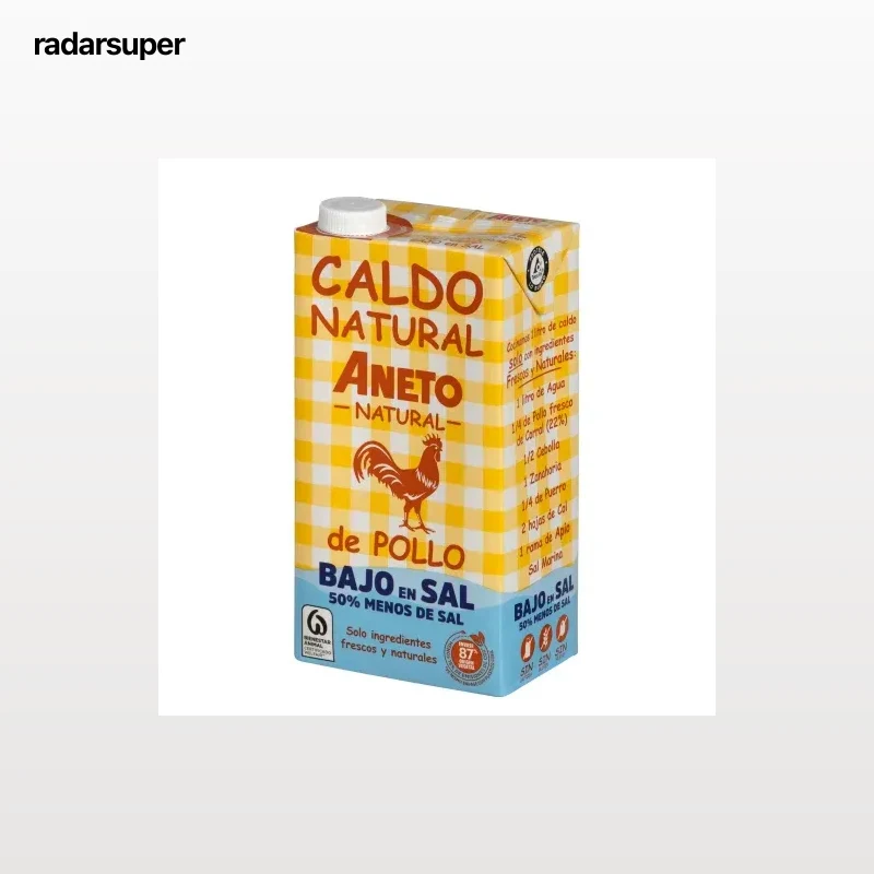 Caldo natural de pollo bajo en sal Aneto sin gluten y sin lactosa brik 1 l.