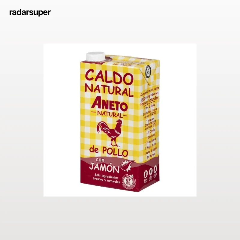 Caldo natural de pollo con jamón Aneto sin gluten y sin lactosa brik 1 l.