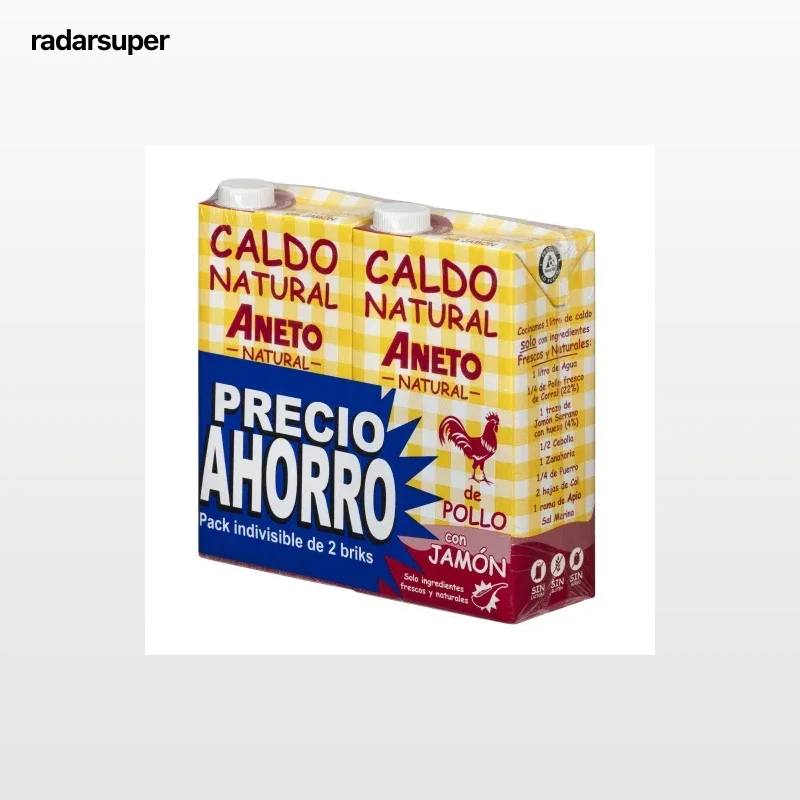 Caldo natural de pollo con jamón Aneto sin gluten y sin lactosa pack de 2 briks de 1 l.