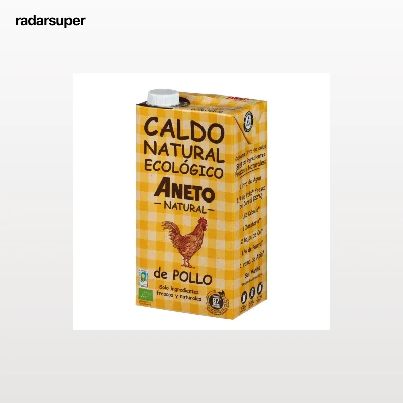 Caldo natural de pollo ecológico Aneto sin gluten y sin lactosa brik 1 l.