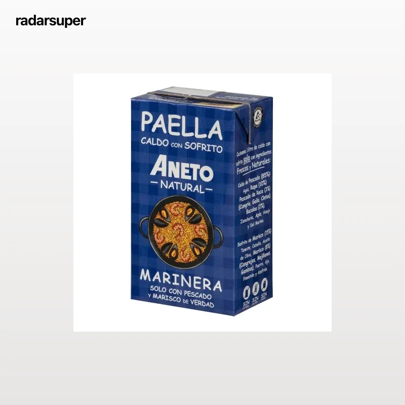 Caldo natural para paella marinera con sofrito de pescado Aneto sin gluten y sin lactosa brik 1 l.
