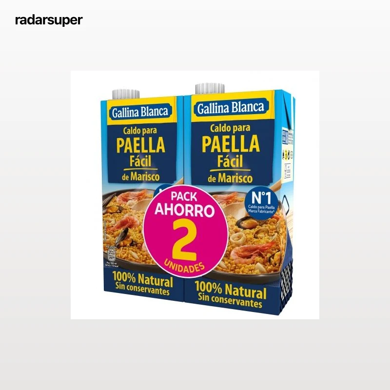 Caldo para paella fácil de marisco 100% Natural Gallina Blanca sin gluten pack de 2 briks de 1 l.