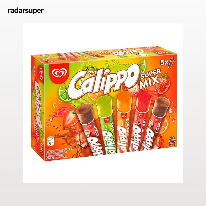 CALIPPO Polos de diferentes sabores, cola (2), lima, naranja y fresa super mix 5 x 105 ml.