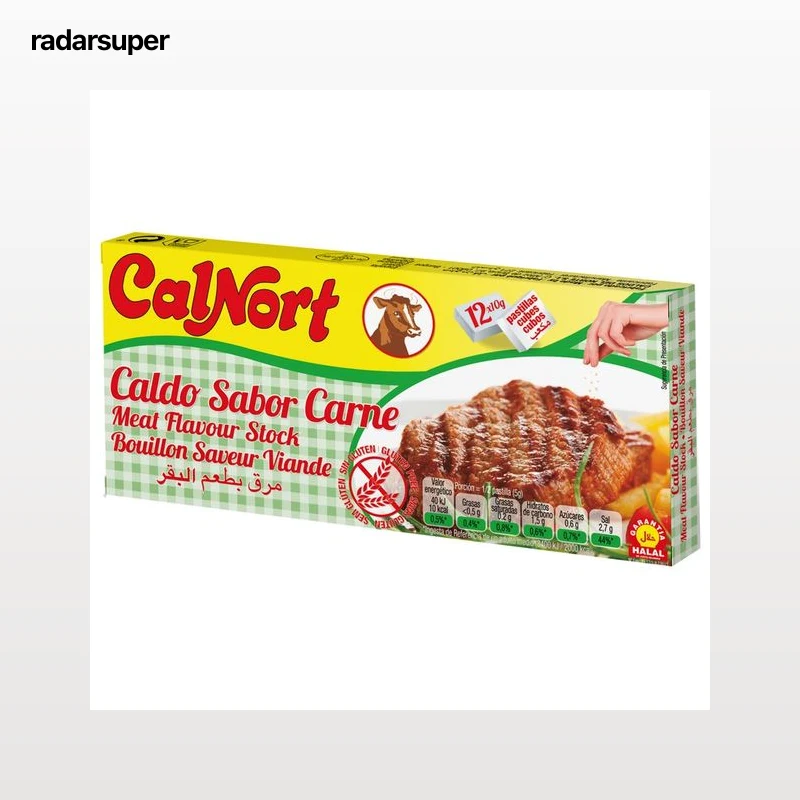 CALNORT Pastillas de caldo con sabor a carne, garantia Halal y elaboradas sin gluten 12 uds. 10 g.