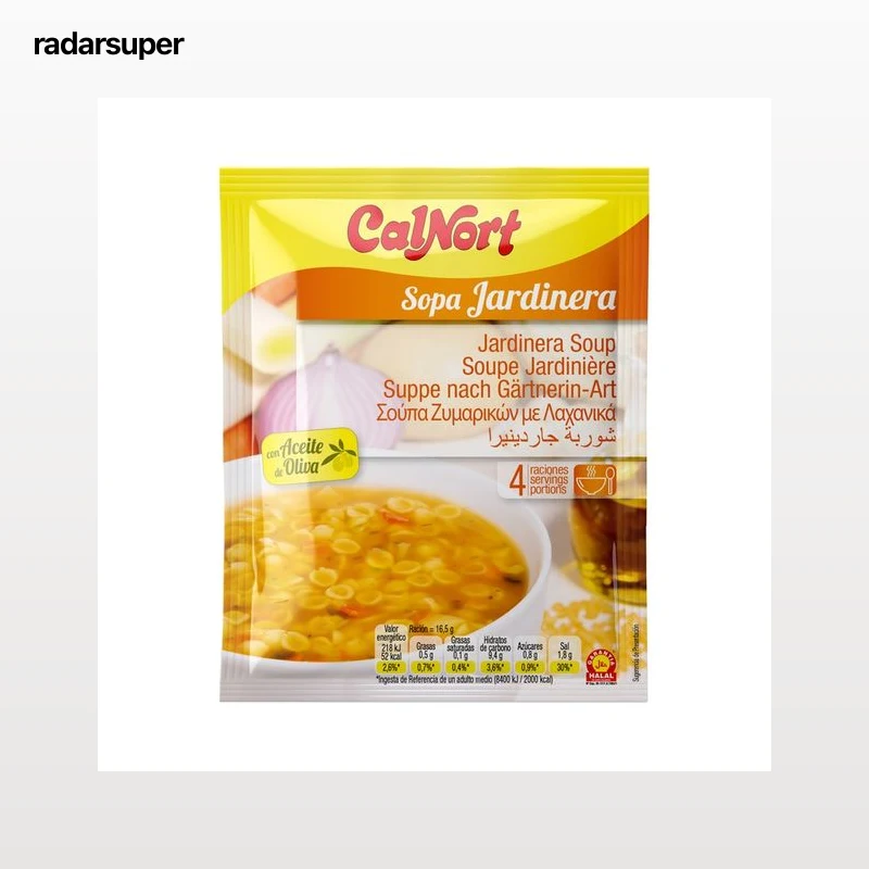 CALNORT Sopa jardinera (verduras con pasta) deshidratada, con aceite de oliva y garantia Halal 66 g.