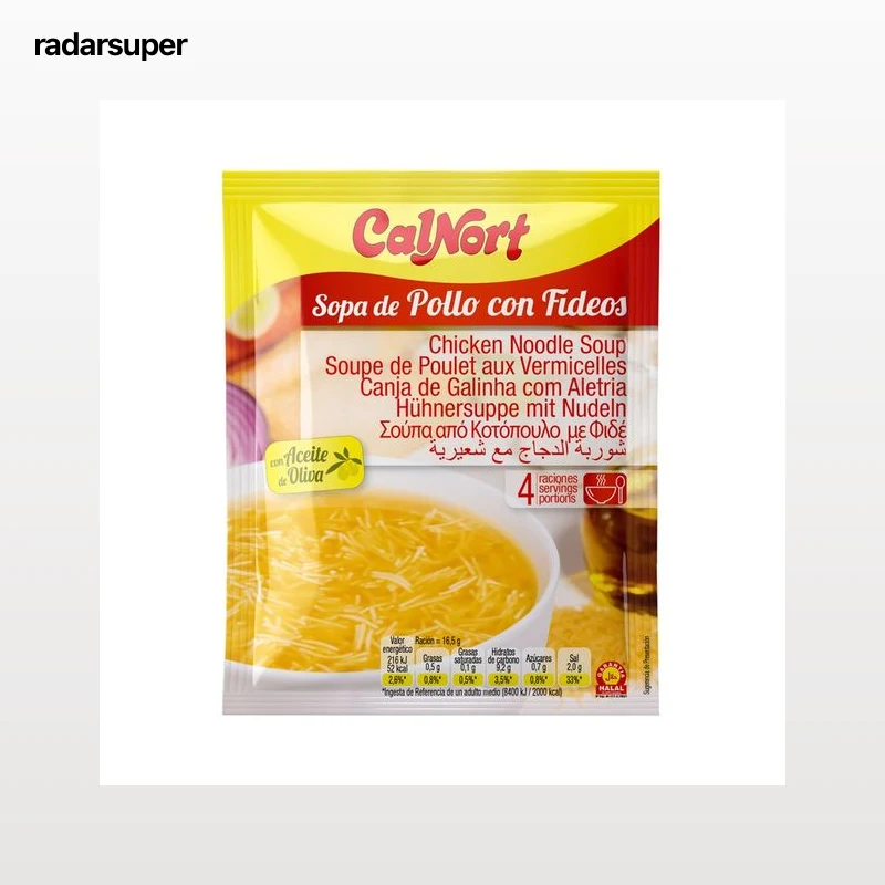 CALNORT Sopa de pollo con fideos, con aceite de oliva y garantia Halal 66 g.