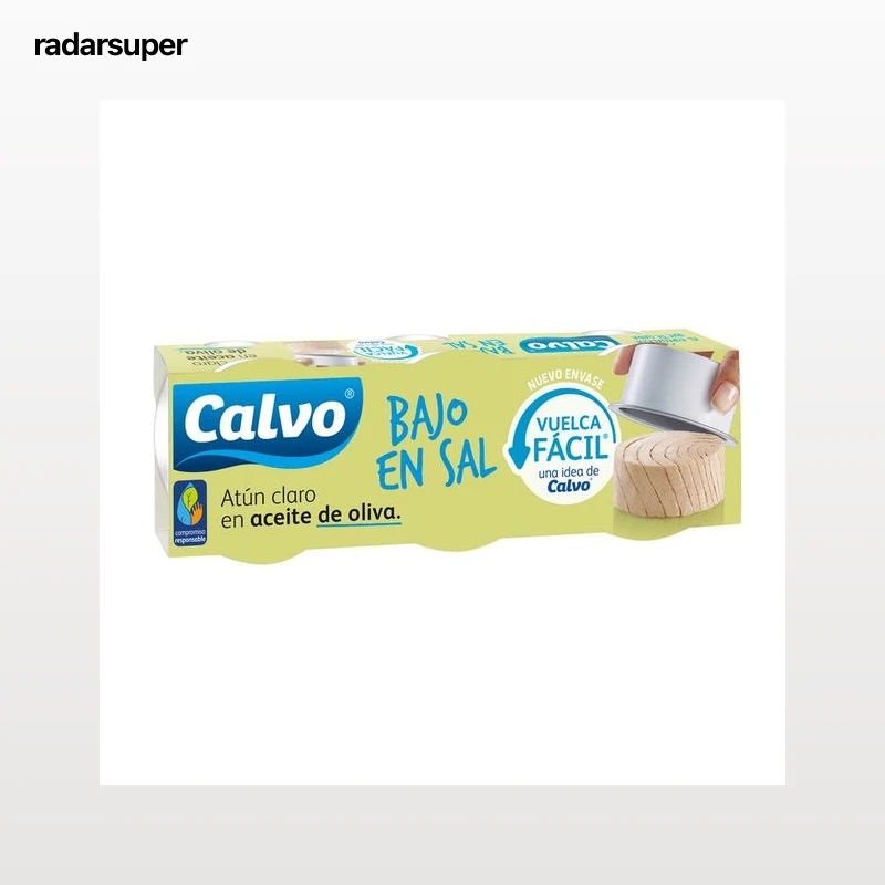 CALVO Atún claro aceite de oliva con contenido reducido en sal lata  pack de 3 uds.,52 g.