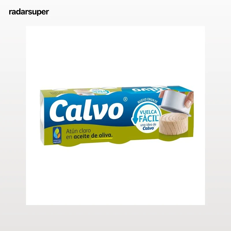 CALVO Atún claro en aceite de oliva, vuelca fácil lata pack de 3 uds 52 g.
