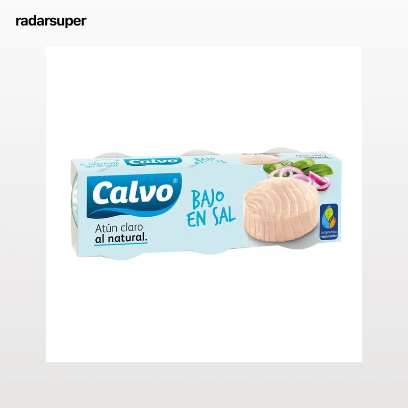 CALVO Atún claro al natural sin aceite con contenido reducido en sal. pack de 3 uds. 56 g.