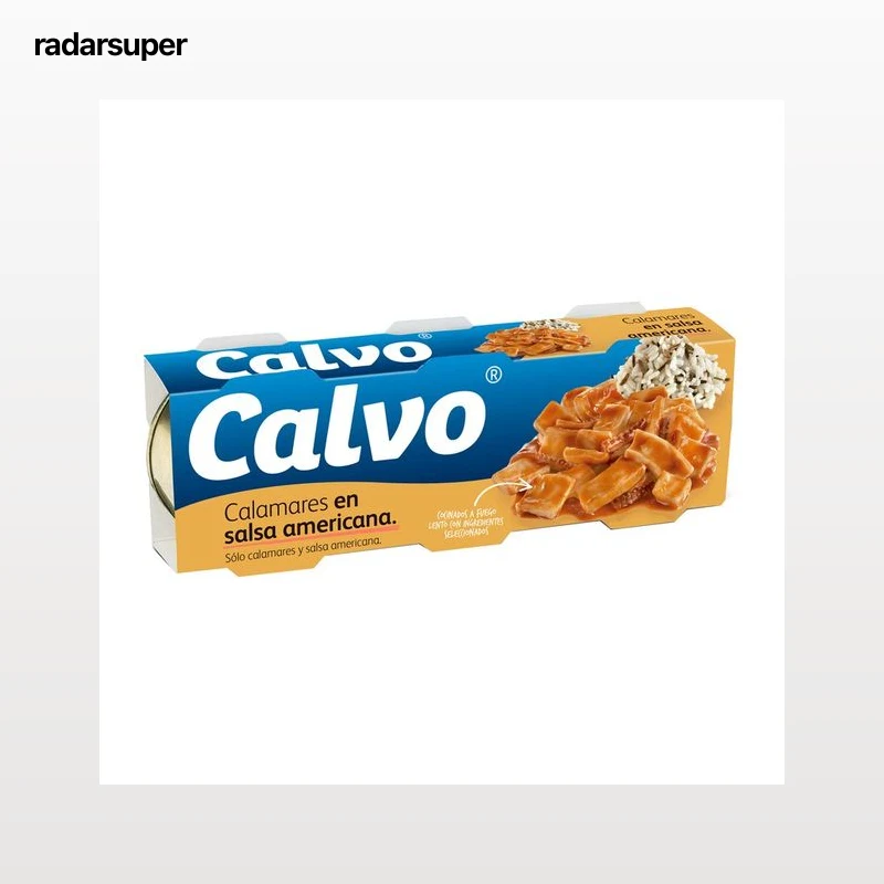 CALVO Calamares en salsa americana en trozos pack de 3 latas de 48 g.