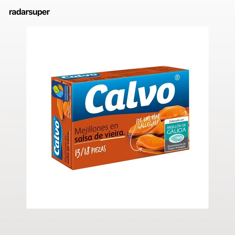 CALVO Mejillones salsa de vieira 13/18 piezas 65 g.