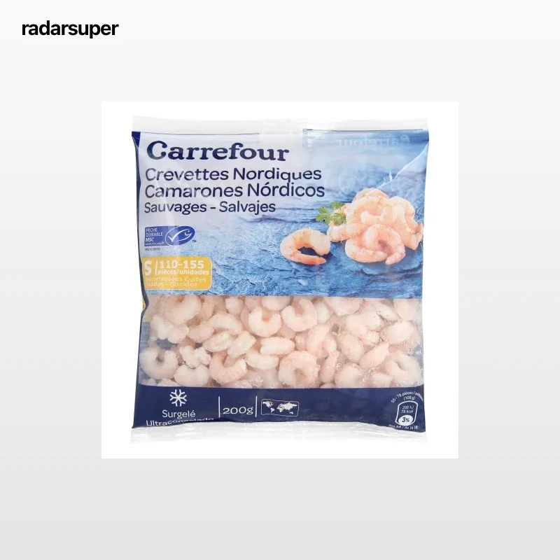Camarón cocido pelado procedente de pesca sostenible Carrefour 200 g.