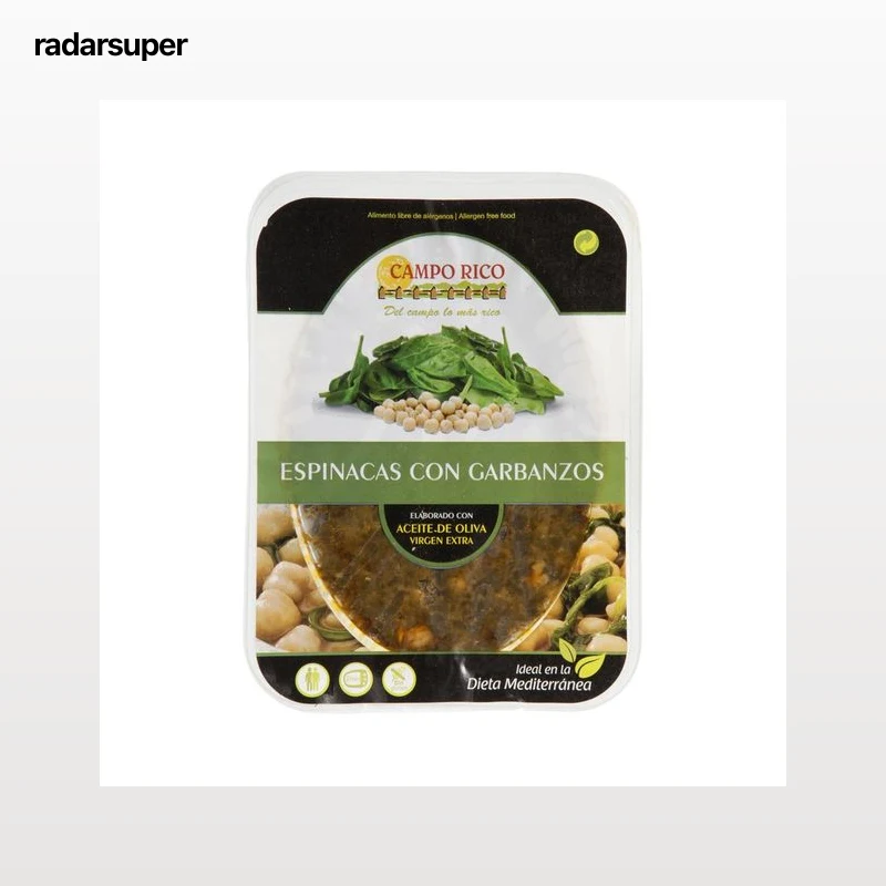 CAMPO RICO Espinacas con garbanzos, listas para calentar y comer 250 g.
