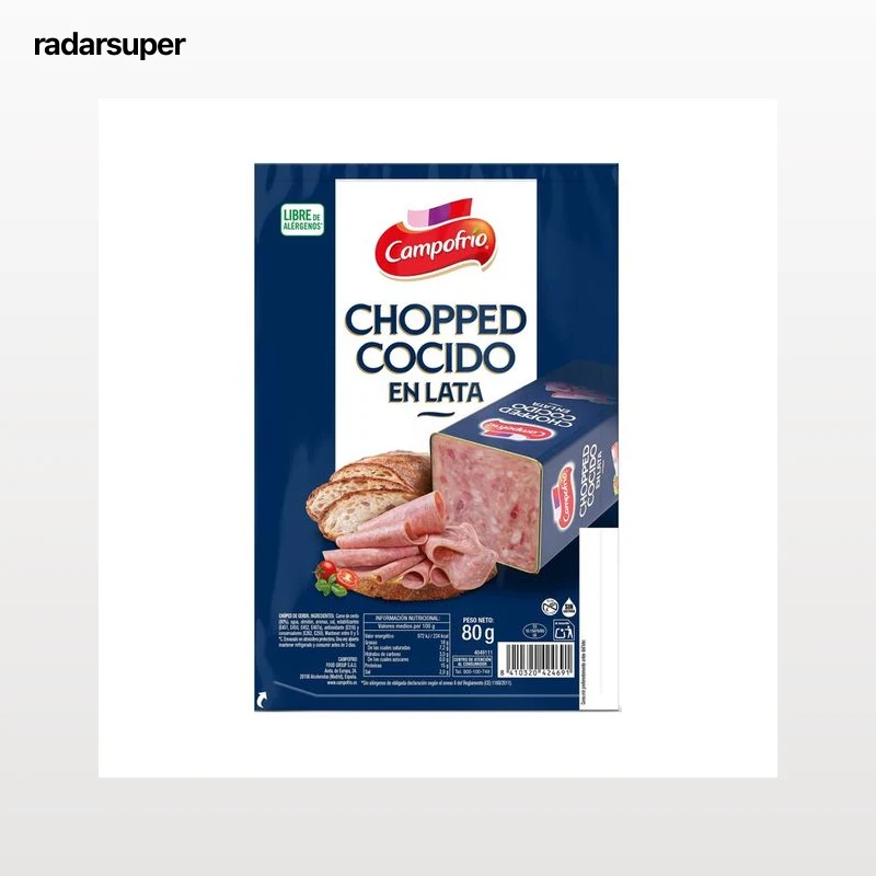 CAMPOFRÍO Chopped de cerdo cocido en lata y cortado en lonchas 80 g.