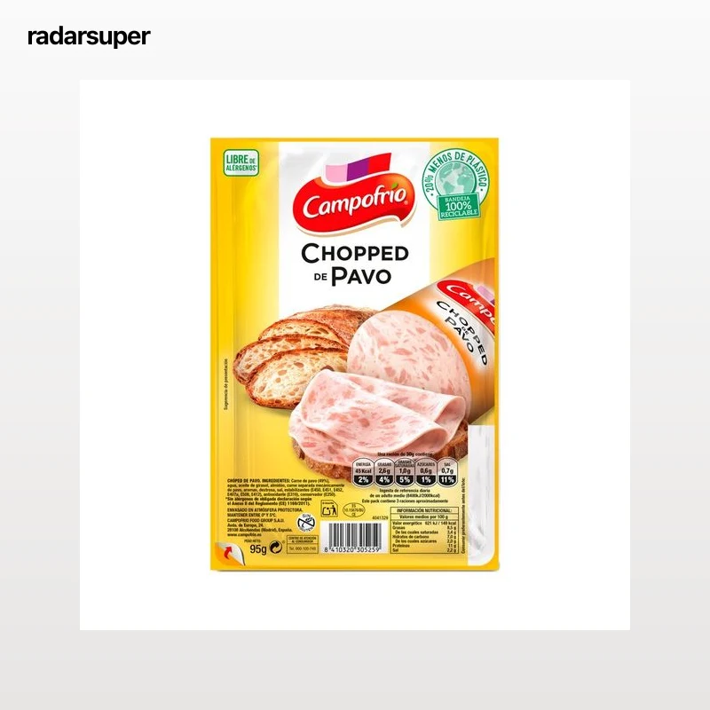 CAMPOFRÍO Chopped de pavo, cortado en lonchas CAMPOFRÍO 115 g.