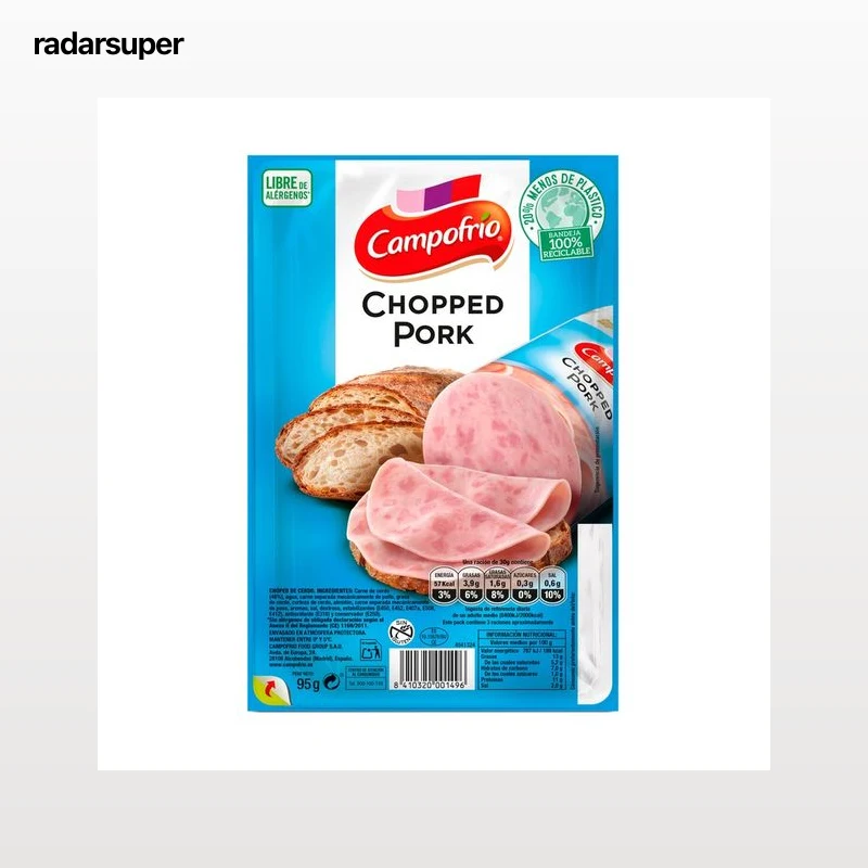 CAMPOFRÍO Chopped pork elaborado sin gluten y cortado en lonchas, especiales para bocadillo CAMPOFRÍO 105 g.
