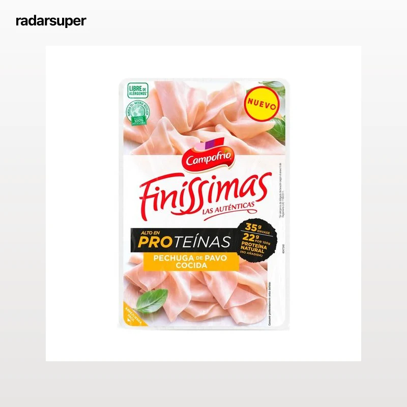 CAMPOFRÍO Finissimas Pechuga de pavo cocida con alto contenido en proteínas, cortada en lonchas 160 g.