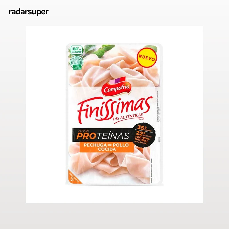 CAMPOFRÍO Finissimas Pechuga de pollo cocida con alto contenido en proteínas, cortada en lonchas 160 g.