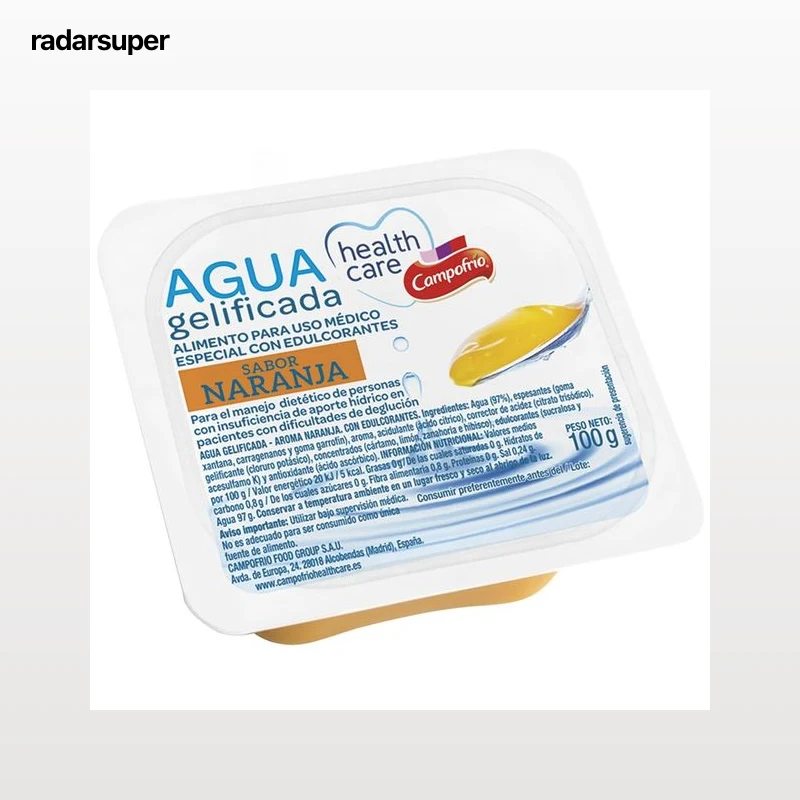 CAMPOFRÍO Healthcare Agua gelificada sabor naranja 100 g.