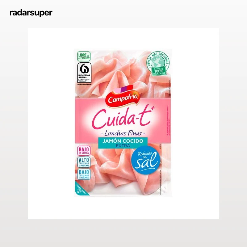 CAMPOFRÍO Jamón cocido extra, reducido en sal y cortado en finas lonchas CAMPOFRÍO Cuida-t 115 g.