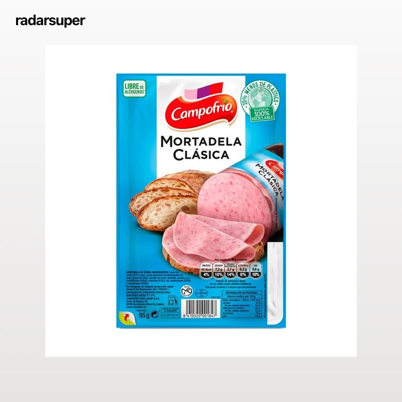 CAMPOFRÍO Mortadela clásica elaborada sin gluten y cortada en lonchas especiales para bocadillo CAMPOFRÍO 105 g.