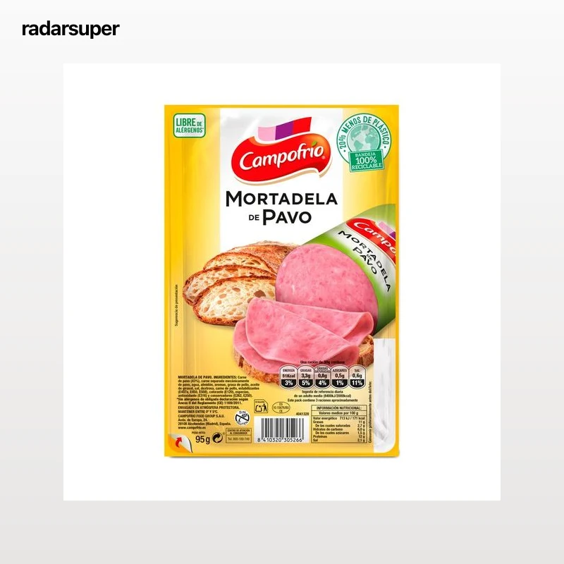 CAMPOFRÍO Mortadela de pavo, cortada en finas lonchas CAMPOFRÍO 115 g.