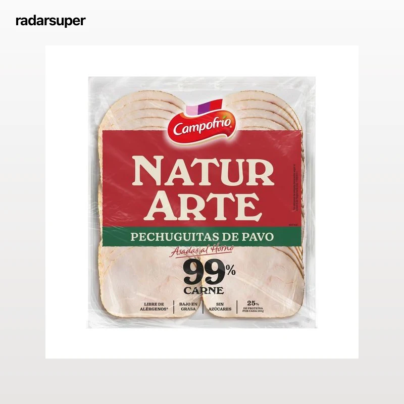 CAMPOFRÍO Natuarte Pechuguitas de pavo asadas al horno, cortada en lonchas 90 g.