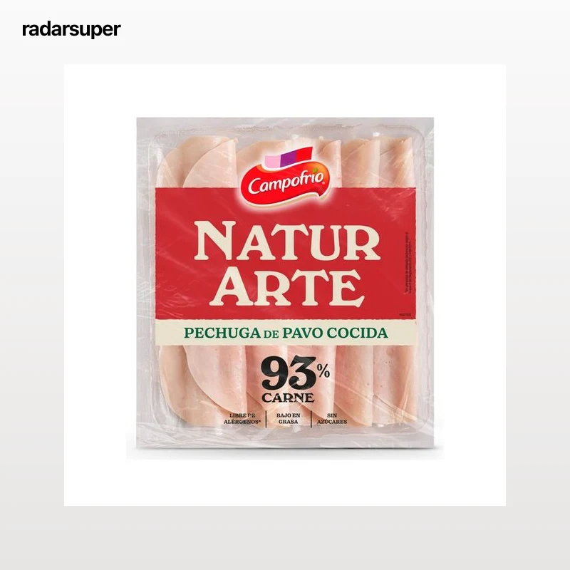 CAMPOFRÍO Naturarte Pechuga de pavo cocida, 93% cárnico cortada en lonchas 90 g.