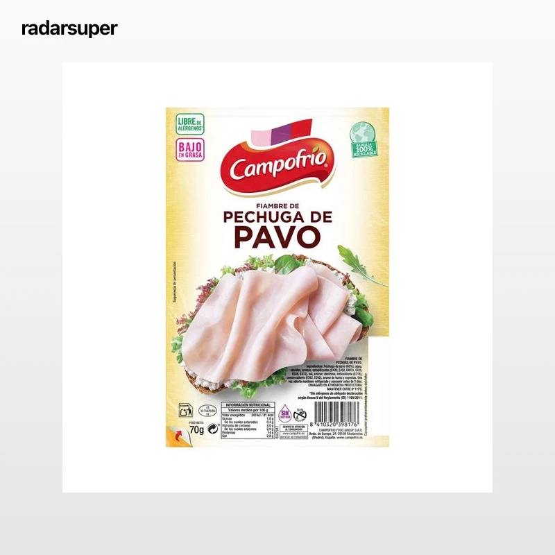 CAMPOFRÍO Pechuga de pavo cortada en lonchas 70 g.