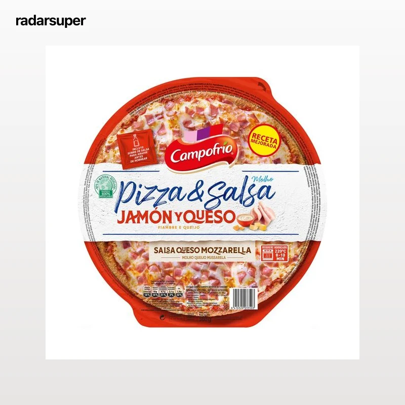 CAMPOFRÍO Pizza de jamón y queso mozzarella con salsa de queso Mozzarella 360 g.