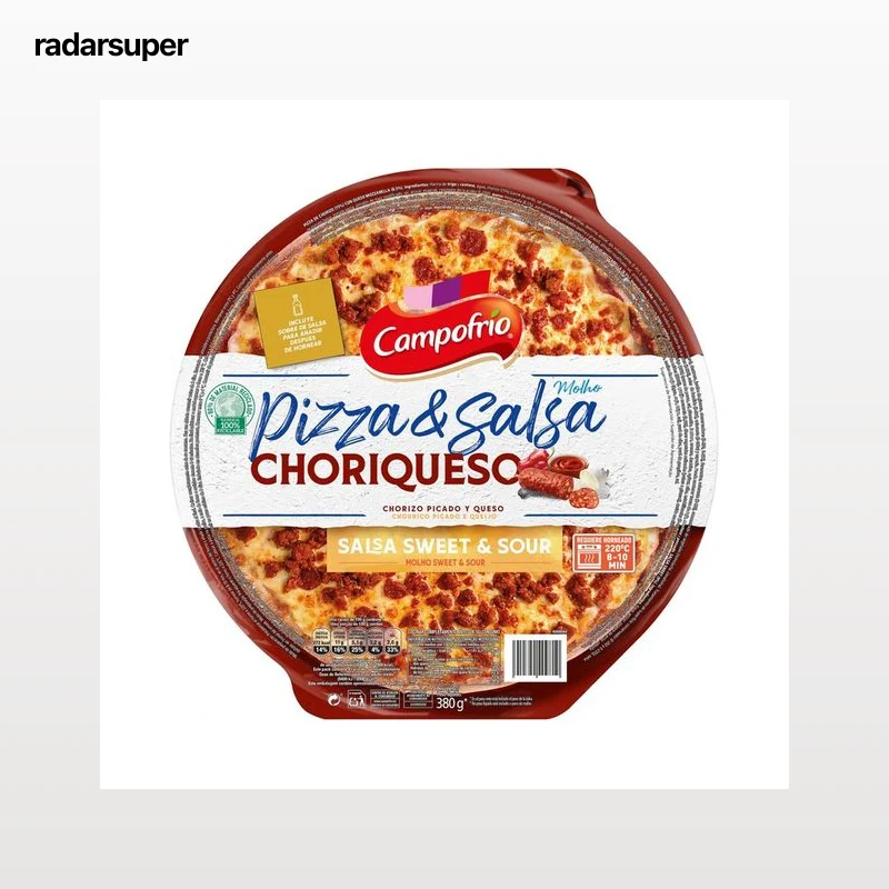 CAMPOFRÍO Pizza & salsa Pizza de chorizo picado y queso con salsa sweet & sour 380 g.