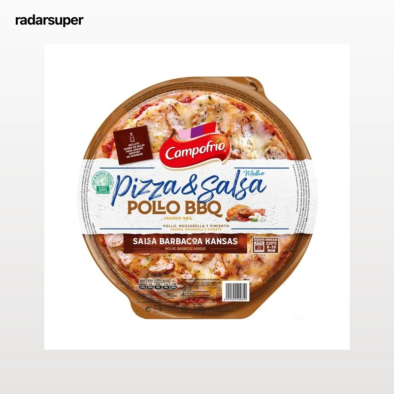 CAMPOFRÍO Pizza & salsa Pizza de pollo, mozzatella y pimiento con salsa barbacoa kansas 400 g.