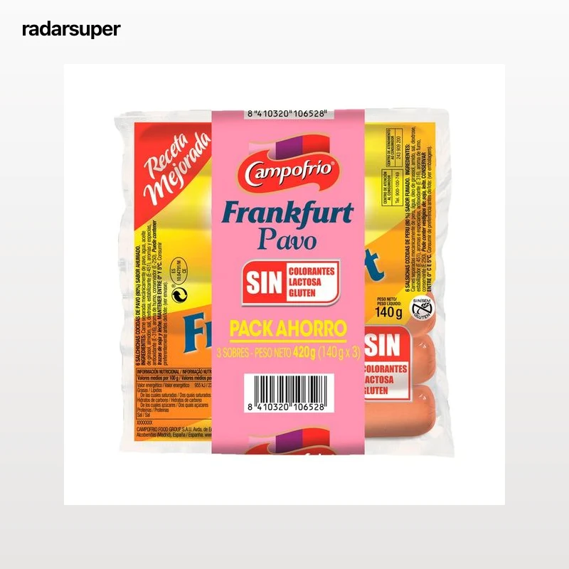 CAMPOFRÍO Salchichas cocidas y ahumadas de pavo tipo Frankfurt CAMPOFRÍO 3 x 140 g.