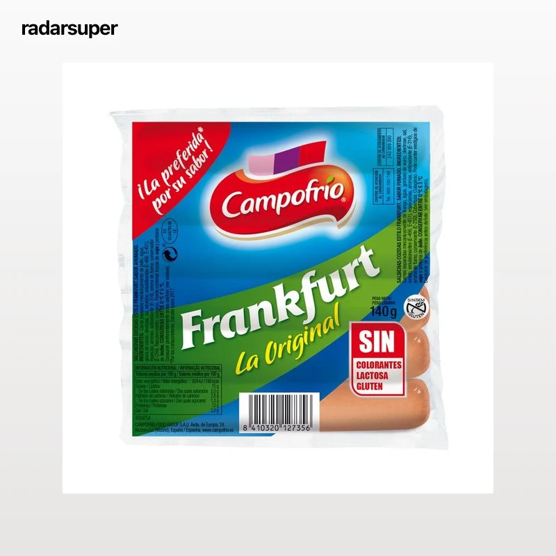 CAMPOFRÍO Salchichas cocidas tipo Frankfurt, de pollo y cerdo y elaboradas sin gluten CAMPOFRÍO 140 g.